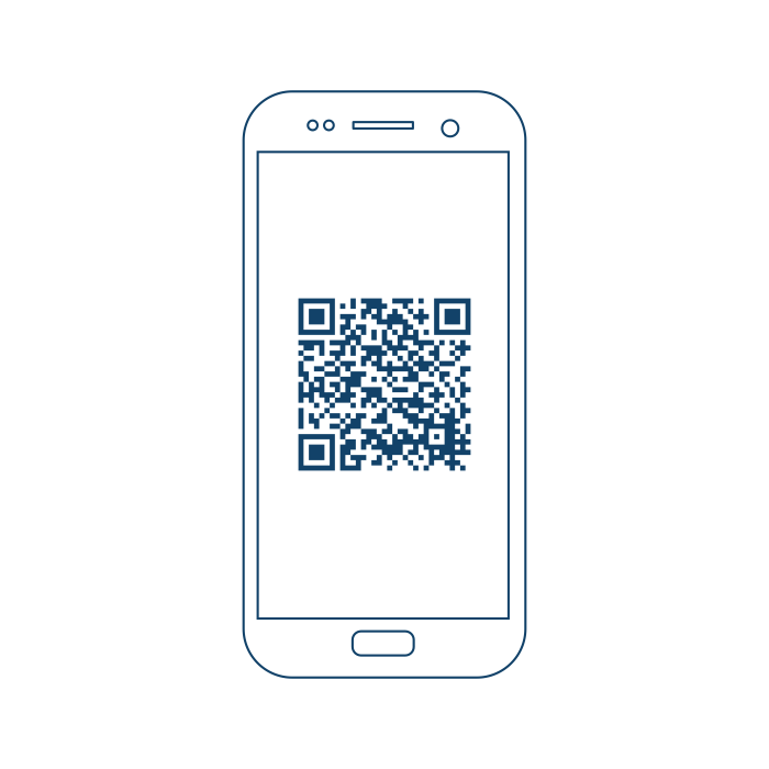 Ilustración de un teléfono inteligente que muestra un código QR en su pantalla.