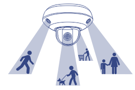Graphic illustration of a multi-sensor HD surveillance camera. The camera features a central circular unit with one 2MP PTZ lens with 4x optical zoom and three 2MP fixed lenses, surrounding the camera base to provide 360° of video coverage. The entire image is in a monochromatic blue shade, suggesting a simplified or symbolic representation rather than a detailed photograph. This type of camera is relevant for security, panoramic photography, or advanced surveillance purposes.