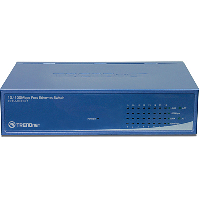 TRENDnet 16-Port 10//100Mbps Compact Ethernet Switch TE100-S16E+ Blue