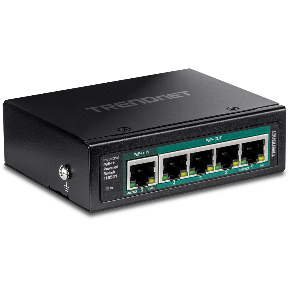 Switch industriel Gigabit PoE++ 5 ports alimenté par rail DIN avec  Pass-Through PoE - TRENDnet TI-B541