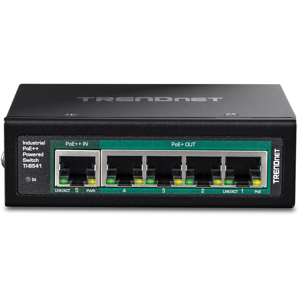 PoE-Powered Industrial Switch – 5-Port Industrial Gigabit PoE++ Powered  DIN-Rail Switch with PoE Pass-Through