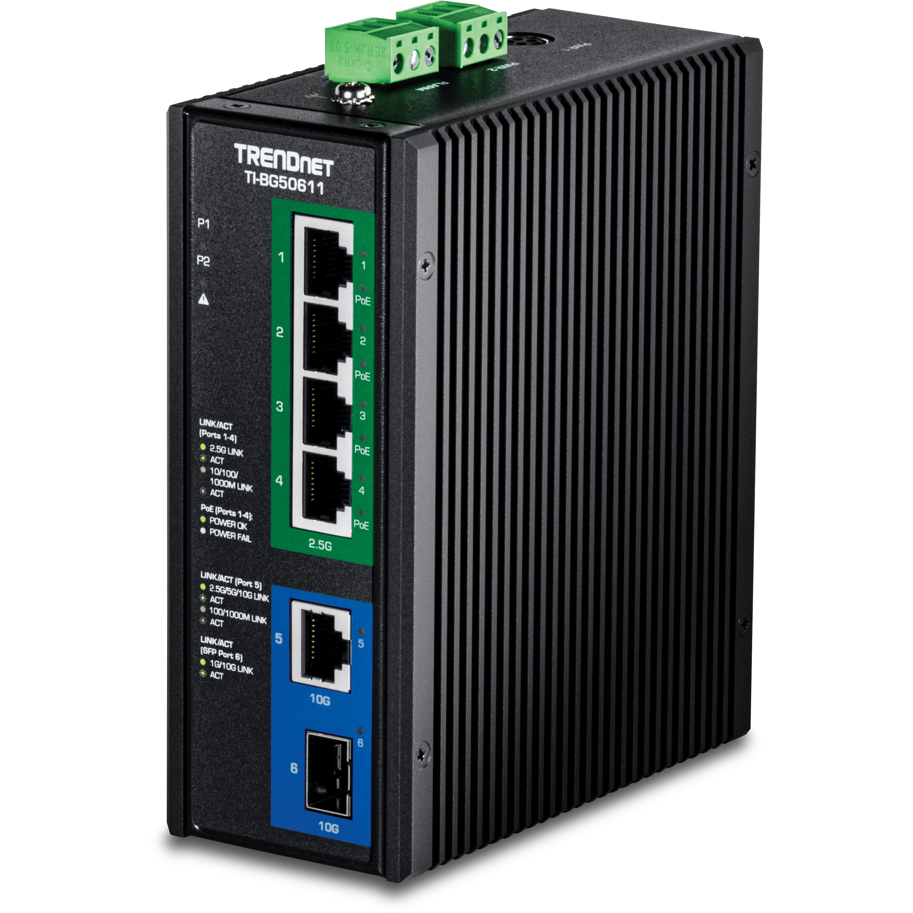 Switch PoE Gigabit 5 Ports Industriel – 4 Ports PoE 30W, Entrée DC9-54V – Pour Solaire, Camping-car, VoIP – IP40, -40°C à 80°C