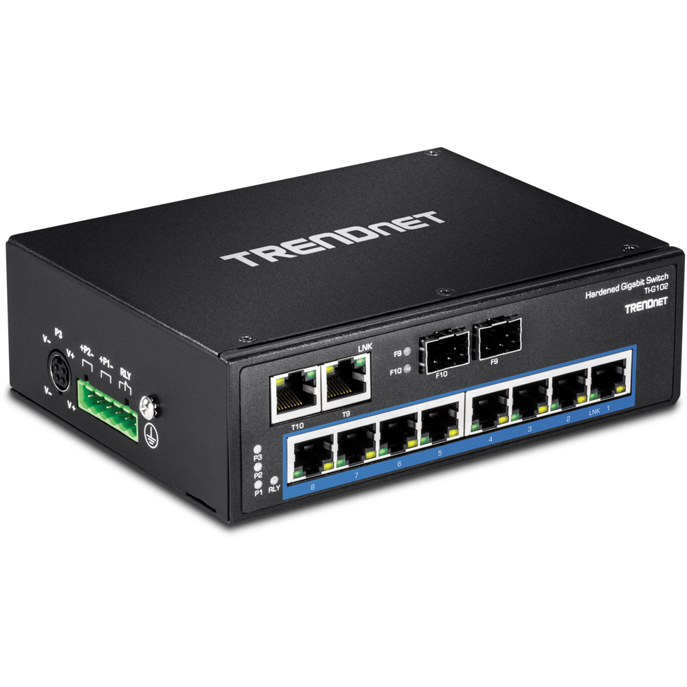 10-Port Hardened Industrial Gigabit DIN-Rail Switch - TRENDnet TI-G102