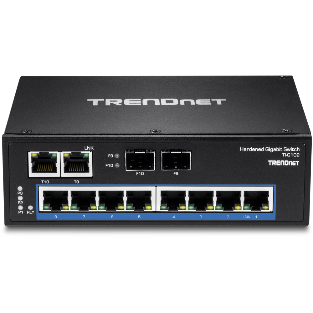 10-Port Hardened Industrial Gigabit DIN-Rail Switch - TRENDnet TI-G102