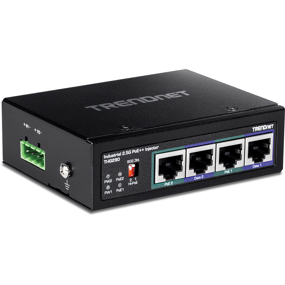 Industrial Gigabit Ethernet PoE injector, 90W PoE++, 802.3bt, 1 Port