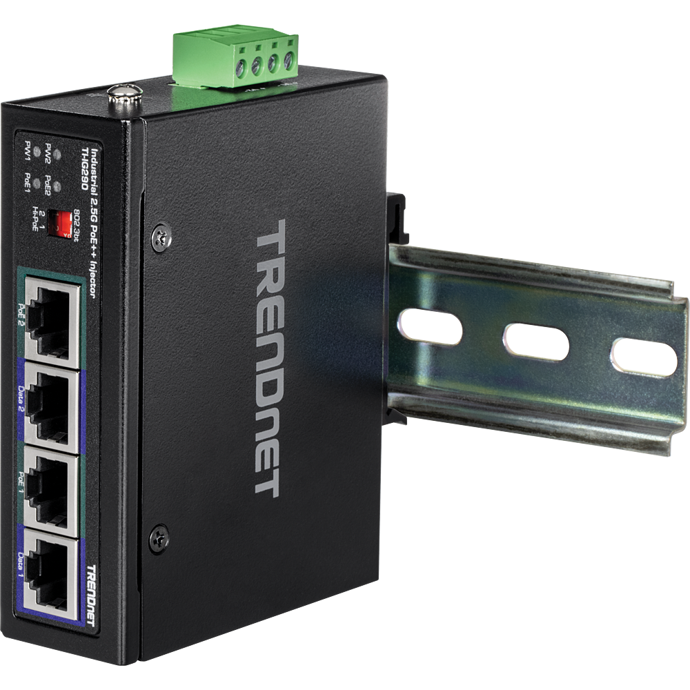 Industrial Gigabit Ethernet PoE injector, 90W PoE++, 802.3bt, 1 Port