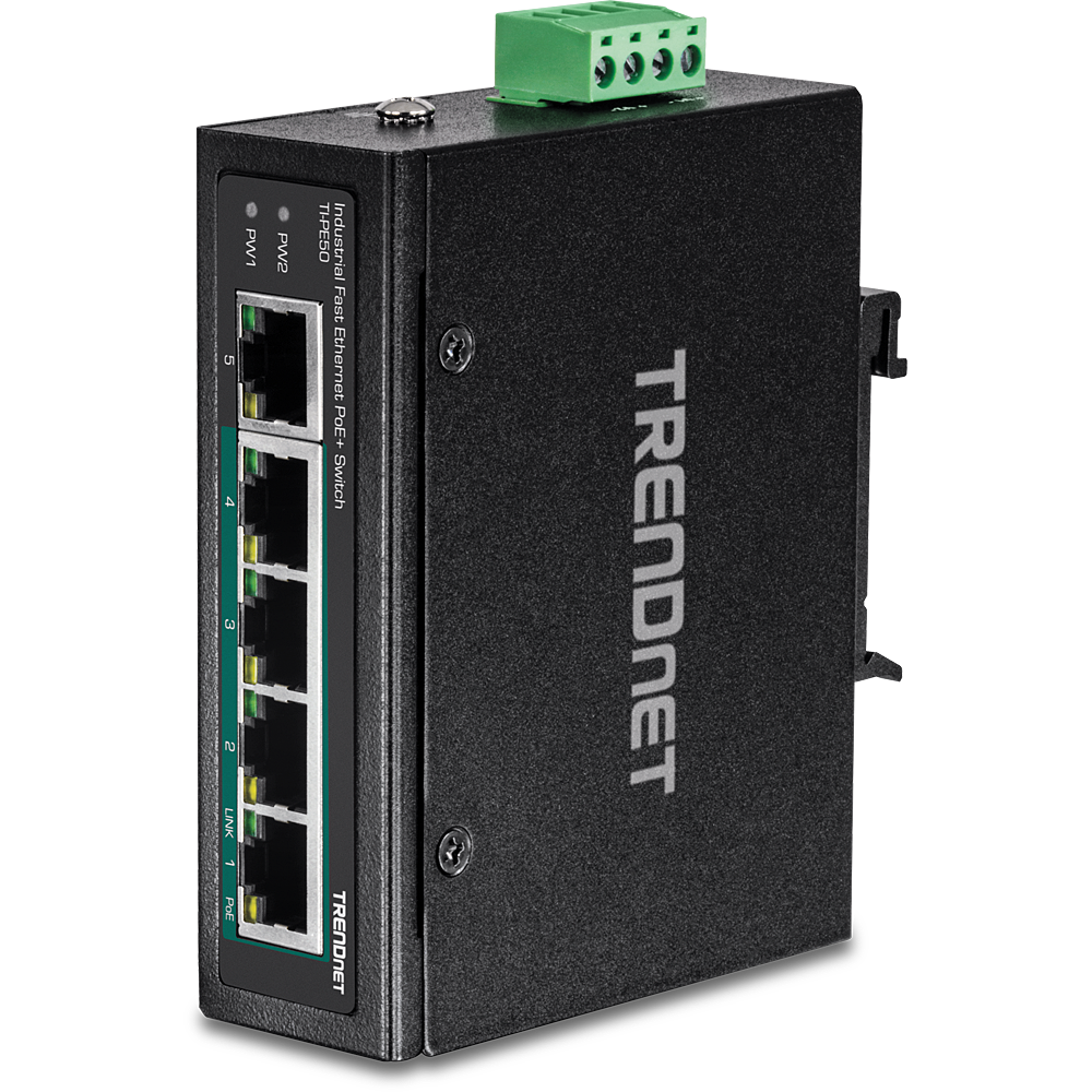 5-Port Industrial Fast Ethernet PoE+ DIN-Rail Switch (Certified  Refurbished) - TRENDnet RB-TI-PE50