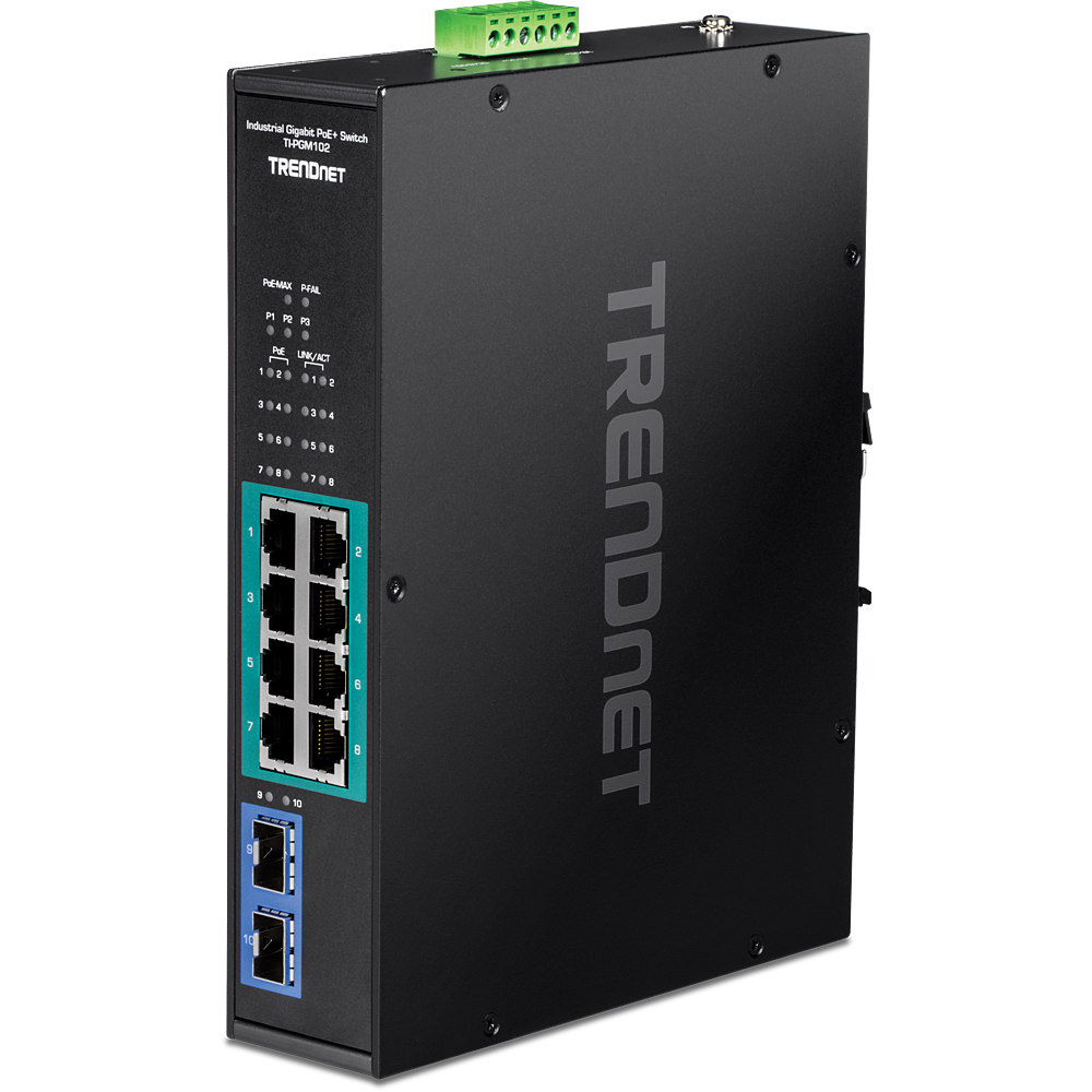 10-Port Industrial Gigabit PoE+ DIN-Rail Switch | TRENDnet