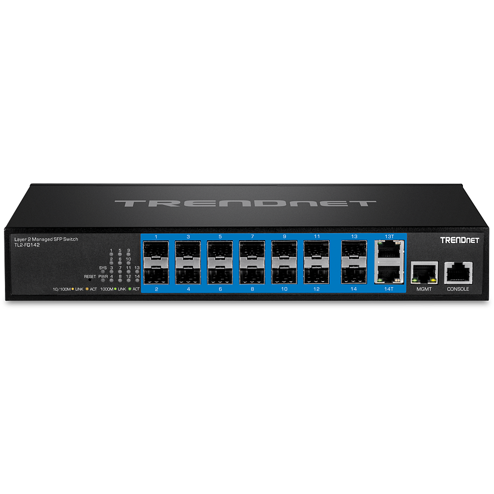 14-Port Gigabit Managed Layer 2 SFP Switch with 2 Shared RJ-45 