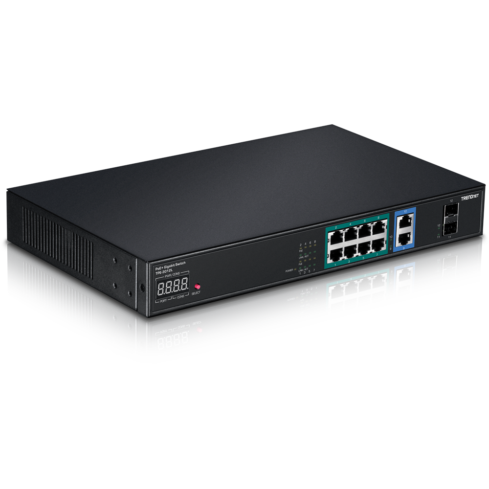 12-Port Gigabit NVR PoE+ Switch with LED Display - TRENDnet TPE-3012L