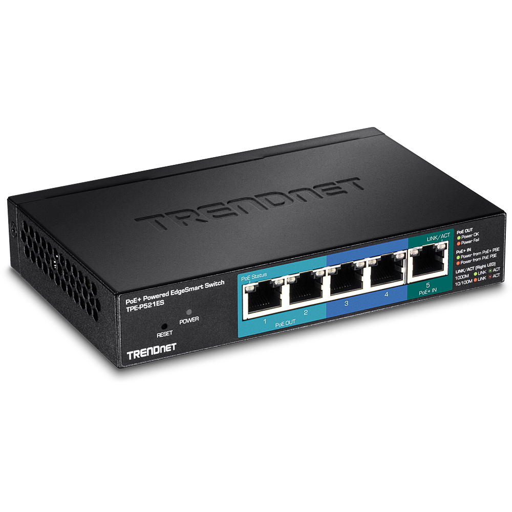 5-Port Gigabit PoE+ Powered EdgeSmart Switch with PoE Pass-Through -  TRENDnet TPE-P521ES