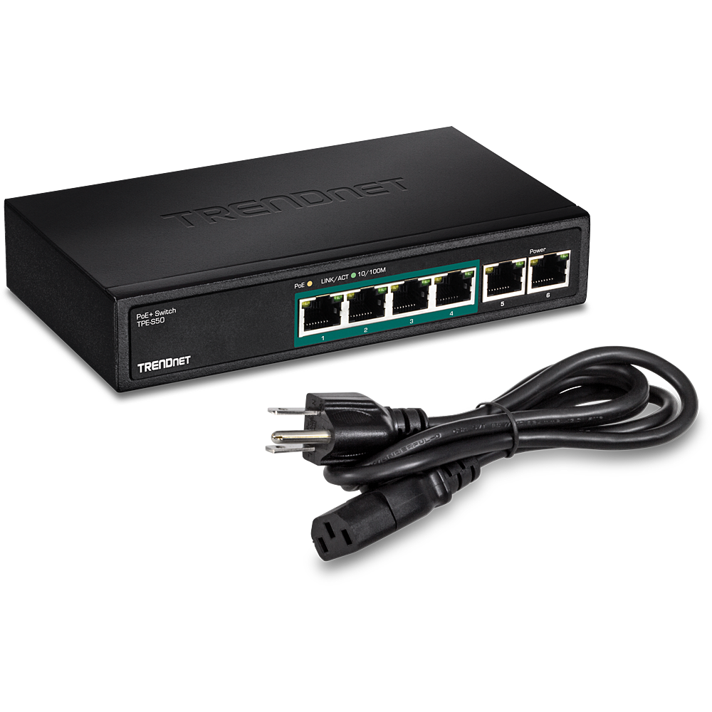 6-Port Fast Ethernet PoE+ Desktop Switch - Unmanaged PoE Switch