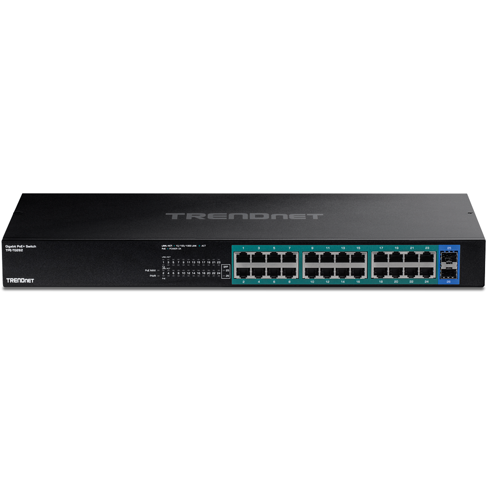 26 Port PoE Switch, 24 Port 10/100Mbps PoE+ Network Switch, Ethernet Switch  Unmanaged with 2