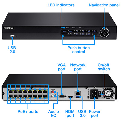 16-Channel HD PoE+ NVR with 4 TB HDD - TRENDnet TV-NVR216D4