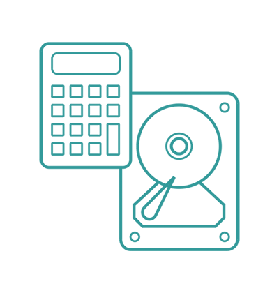 A calculator and a storage device.